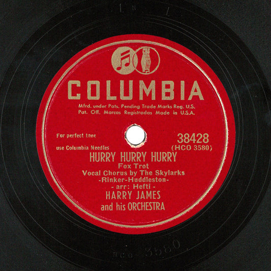 Harry James And His Orchestra - Hurry Hurry Hurry / Don't Cry, Cry Baby *78 RPM* | Very Good (VG) Generic - JAZZ / USED *VERY GOOD*