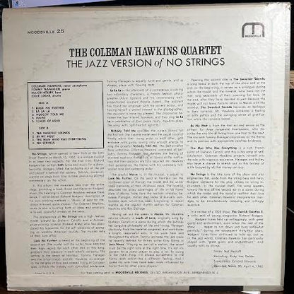 The Coleman Hawkins Quartet Play The Jazz Version Of No Strings (VINYL) | Very Good (VG) Very Good (VG) - JAZZ / USED *VERY GOOD*