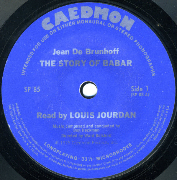 Jean De Brunhoff The Story Of Babar The Little Elephant Caedmon Records, Scholastic Records 7" Near Mint (NM or M-) Very Good Plus (VG+)
