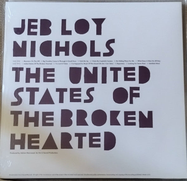 Jeb Loy Nichols United States Of The Broken Hearted On-U Sound LP Mint (M) Mint (M)