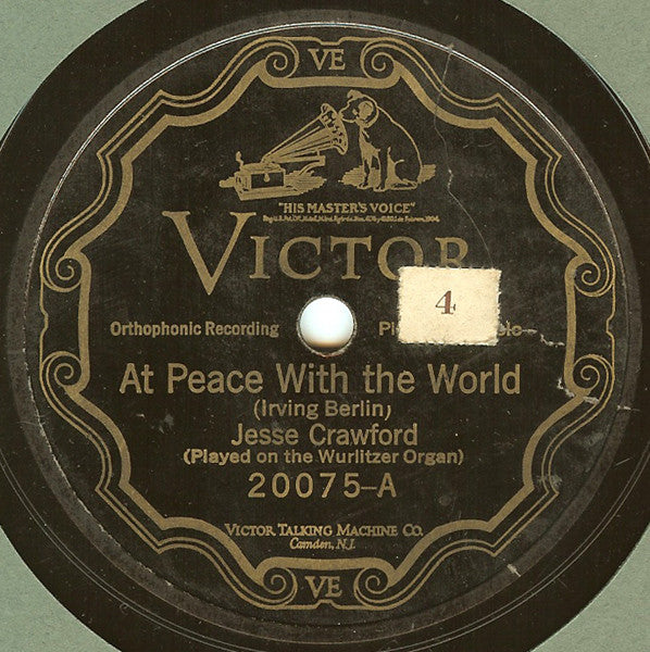 Jesse Crawford At Peace With The World / Valencia Victor Shellac, 10", RP Very Good Plus (VG+) Generic