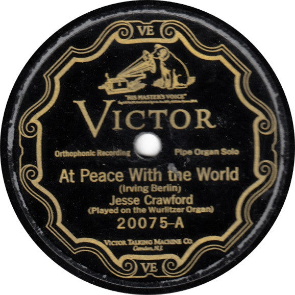 Jesse Crawford At Peace With The World / Valencia Victor Shellac, 10", RP Very Good Plus (VG+) Generic