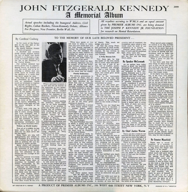 John F. Kennedy A Memorial Album Premier (7) LP, Album Near Mint (NM or M-) Near Mint (NM or M-)