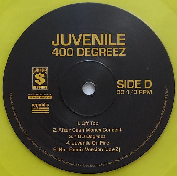 Juvenile (2) 400 Degreez Cash Money Records, Universal Music Special Markets, Republic Records 2xLP, Album, Club, Ltd, RE, RP, Yel Mint (M) Mint (M)