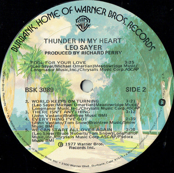 Leo Sayer Thunder In My Heart Warner Bros. Records LP, Album, Mon Near Mint (NM or M-) Very Good Plus (VG+)