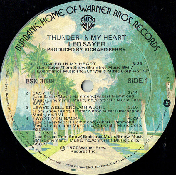 Leo Sayer Thunder In My Heart Warner Bros. Records LP, Album, Mon Near Mint (NM or M-) Very Good Plus (VG+)