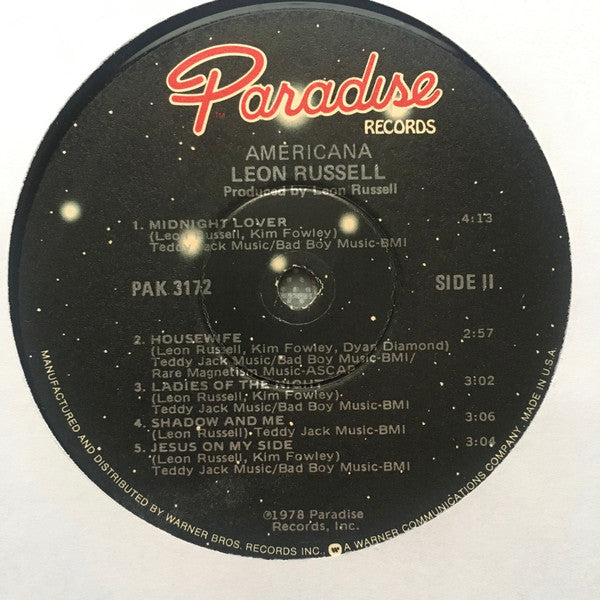 Leon Russell Americana Paradise Records (8) LP, Album, Win Very Good Plus (VG+) Very Good Plus (VG+)