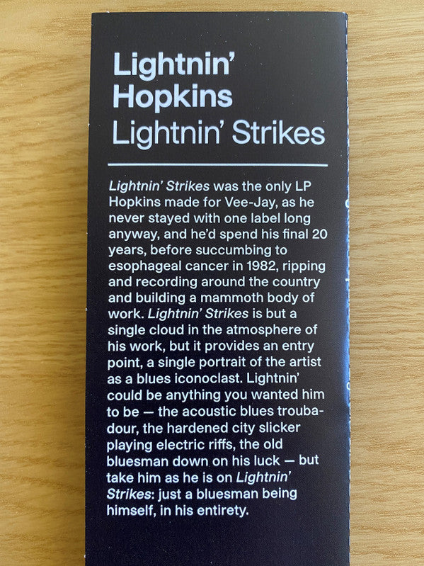 Lightnin' Hopkins Lightnin' Strikes Vee Jay Records LP, Album, Mono, Club, RE, 180 Mint (M) Mint (M)