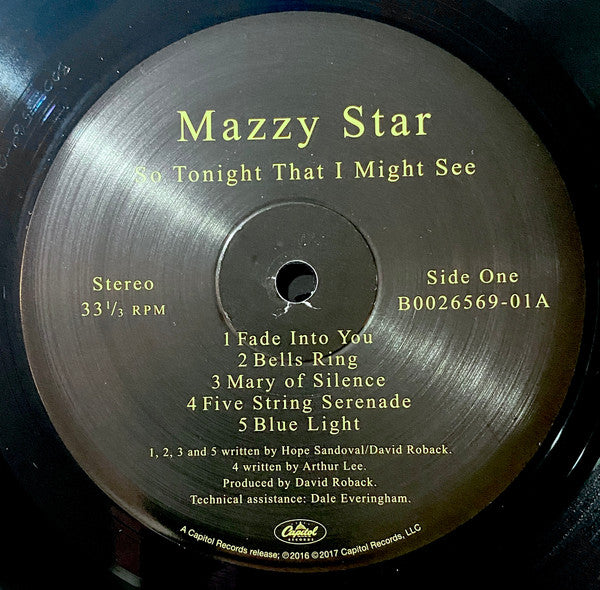 Mazzy Star So Tonight That I Might See Capitol Records LP, Album, RE Mint (M) Mint (M)
