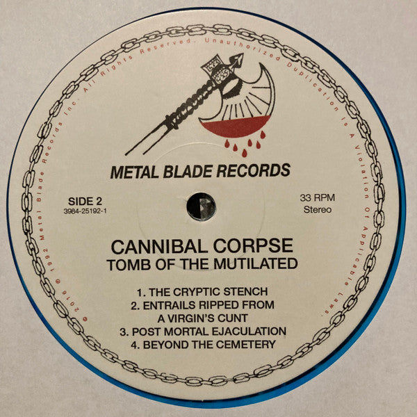 Cannibal Corpse - Tomb Of The Mutilated (BLUE SMOKE TRANSPARENT VINYL LP METAL BLADE 3984-14003-1 2024) | Mint (M) Mint (M) - METAL / NEW *SEALED*
