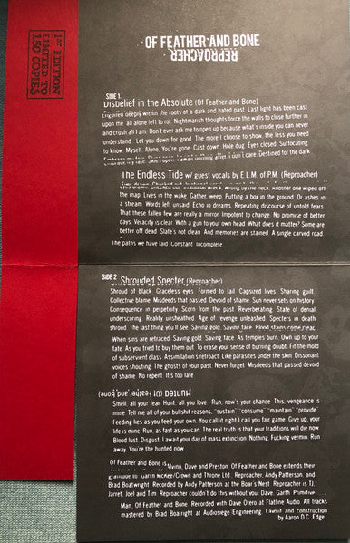 Of Feather And Bone / Reproacher Split (RED VINYL 7") | Mint (M) Mint (M) - METAL/PUNK *NEW/COLOR*