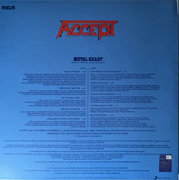 Accept - Metal Heart (VINYL - ITALY) | Mint (M) Mint (M) - METAL *SEALED*