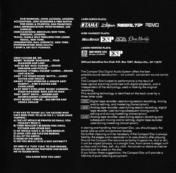 ...And Justice For All (CD) | Excellent (EX) Near Mint (NM or M-) - METAL / USED *EXCELLENT*