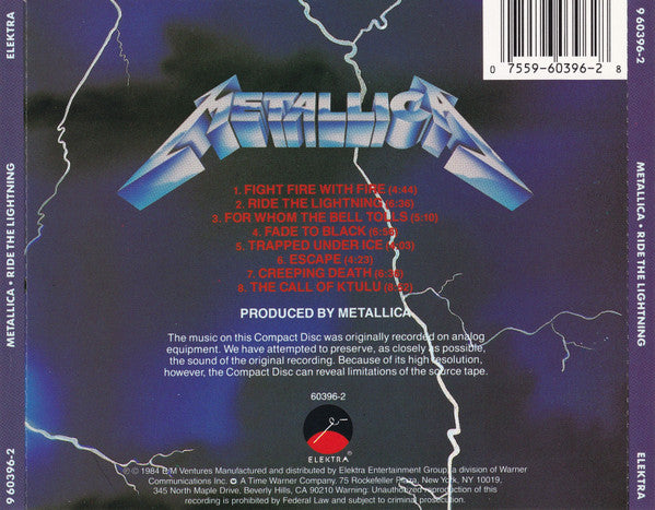 Ride The Lightning (CD) | Excellent (EX) Near Mint (NM or M-) - METAL / USED *EXCELLENT*
