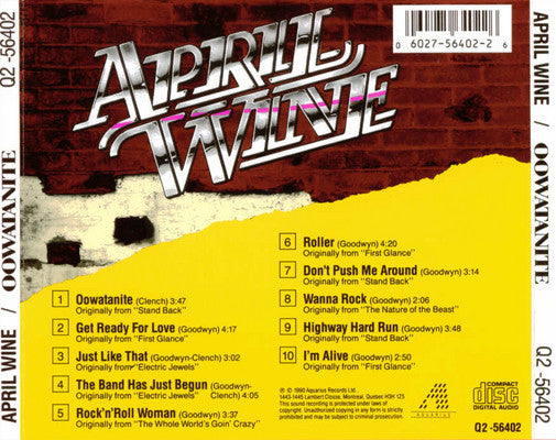 April Wine - Oowatanite (CD) | Excellent (EX) Excellent (EX) - METAL / USED *EXCELLENT*