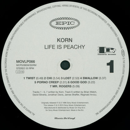 Korn - Life Is Peachy (180G VINYL LP) | Near Mint (NM or M-) Near Mint (NM) - METAL / USED *NEAR MINT*