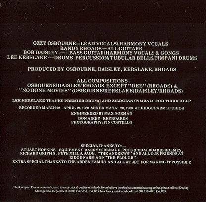 Blizzard Of Ozz (CD) | Near Mint (NM or M-) Near Mint- (NM-) - METAL / USED *NEAR MINT*