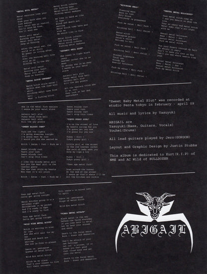 Abigail - Sweet Baby Metal Slut (VINYL LP NUCLEAR WAR NOW! PRODUCTIONS ANTI-GOTH 130 2009) | Near Mint (NM or M-) Near Mint (NM) - METAL / USED *NEAR MINT*