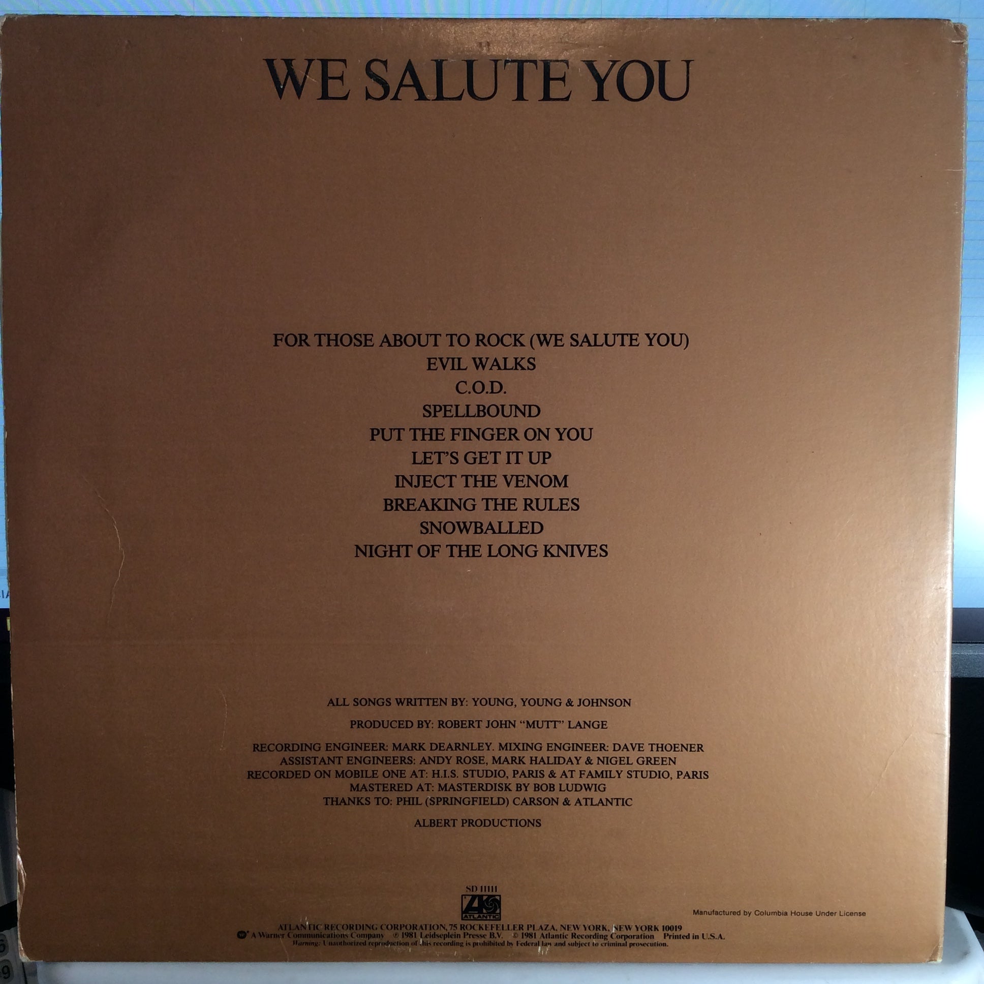 For Those About To Rock (We Salute You) (VINYL) | Very Good Plus (VG+) Excellent (EX) - METAL / USED *VERY GOOD+*