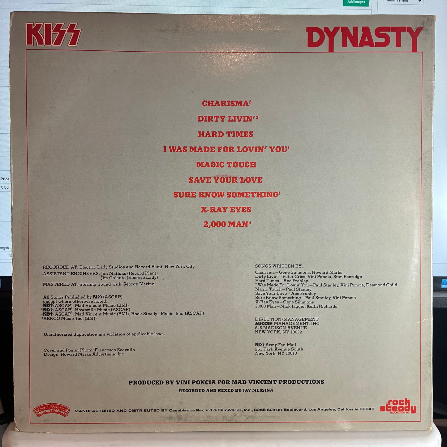Kiss - Dynasty (VINYL) | Very Good Plus (VG+) Excellent (EX) - METAL / USED *VERY GOOD+*