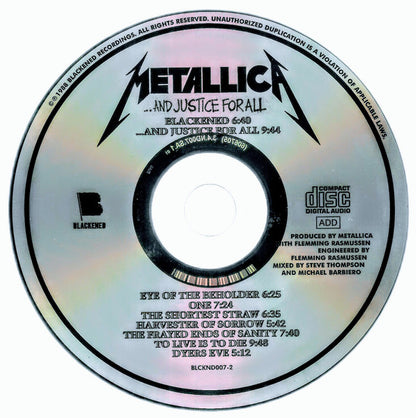 ...And Justice For All (CD) | Very Good (VG) Very Good Plus (VG+) - METAL / USED * VERY GOOD +*