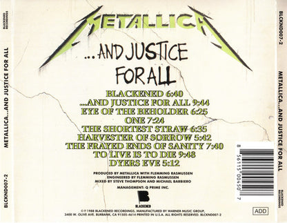 ...And Justice For All (CD) | Very Good (VG) Very Good Plus (VG+) - METAL / USED * VERY GOOD +*