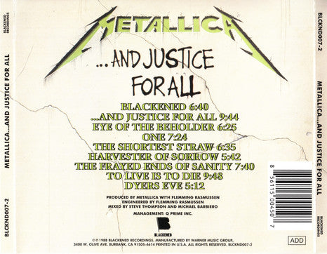 ...And Justice For All (CD) | Very Good (VG) Very Good Plus (VG+) - METAL / USED * VERY GOOD +*