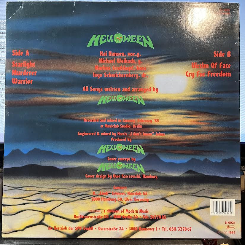 Helloween (*GERMAN PRESS* VINYL) | Very Good (VG) Excellent+ (EX+) - METAL / USED *VERY GOOD*