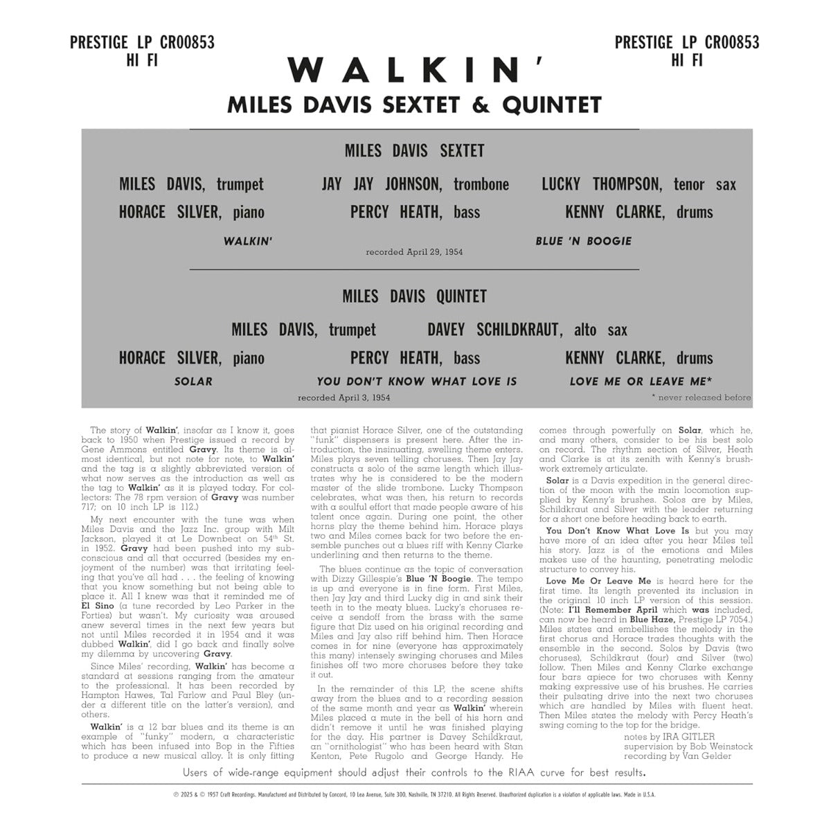 Walkin' (Original Jazz Classics Series) (180 Gram Vinyl) |