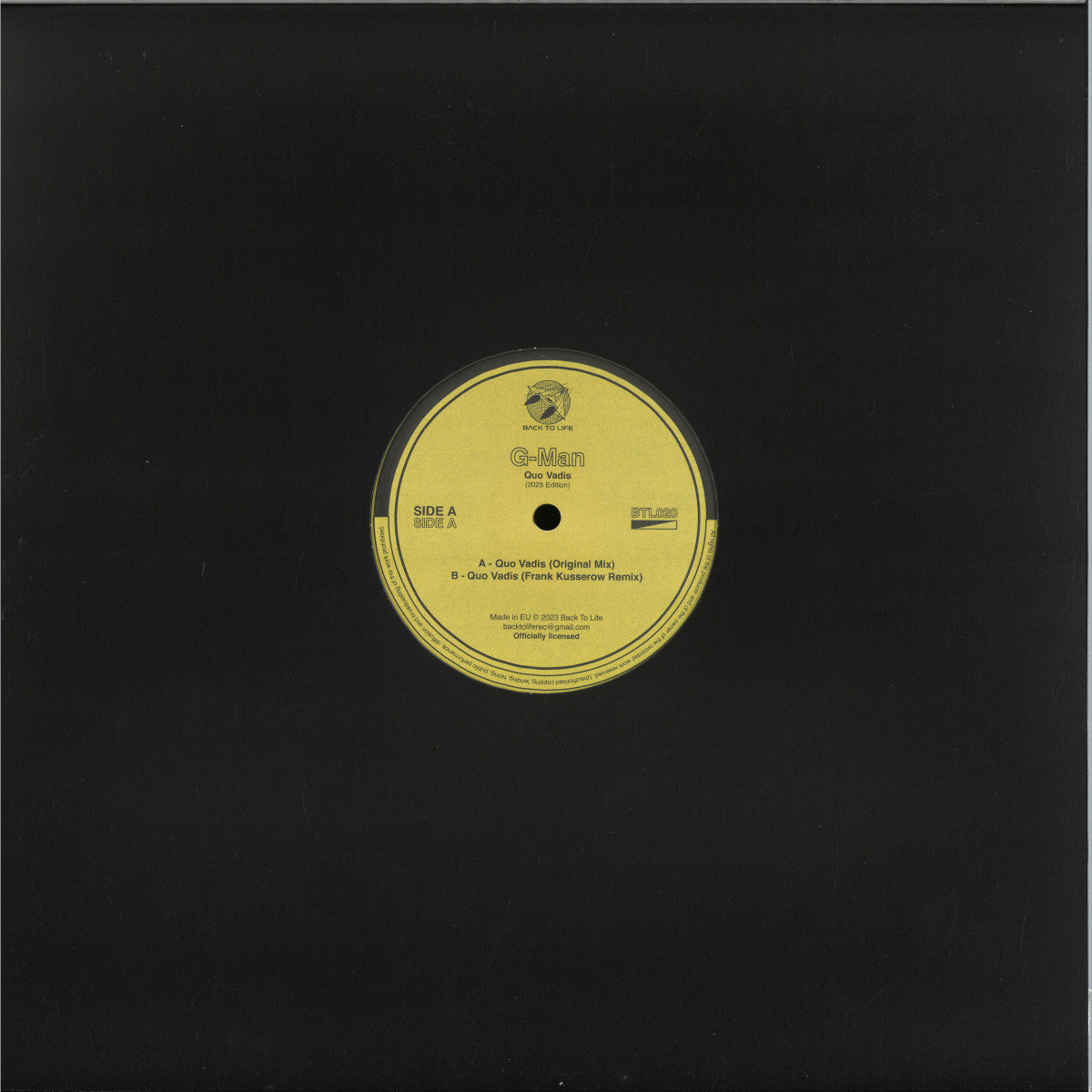 G-Man - Quo Vadis (VINYL 12" Back To Life BTL020) | NEW Mint (M) Generic - MINIMAL *NEW*