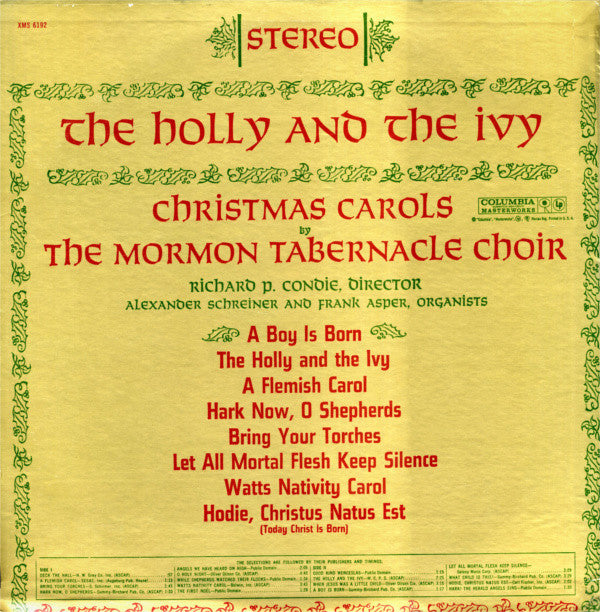 Mormon Tabernacle Choir The Holly And The Ivy: Christmas Carols By The Mormon Tabernacle Choir Columbia Masterworks LP Very Good Plus (VG+) Very Good (VG)