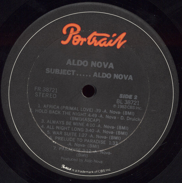 Aldo Nova - Subject.....Aldo Nova | Excellent (EX) Near Mint (NM) - NEW WAVE / USED *EXCELLENT+*