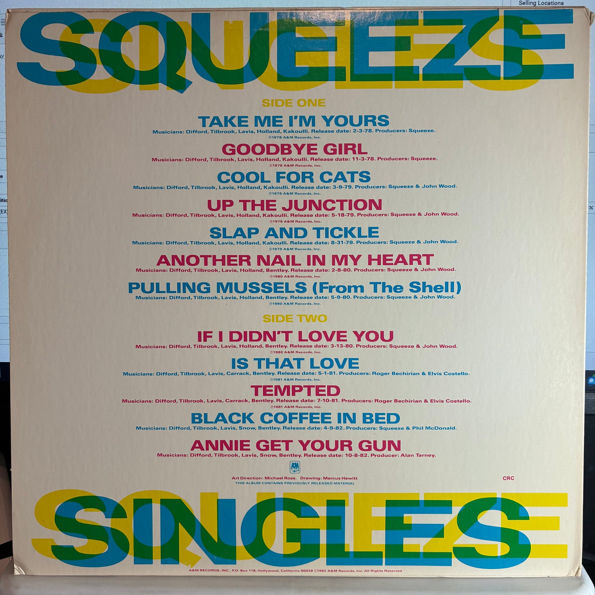 Squeeze (2) - Singles - 45's And Under (VINYL) | Excellent+ (EX+) Excellent (EX) - NEW WAVE / USED *EXCELLENT+*
