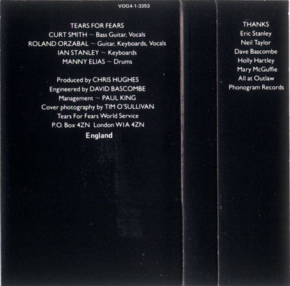 Tears For Fears - Songs From The Big Chair (CASS) | Excellent (EX) Excellent (EX) - NEW WAVE / USED *EXCELLENT*