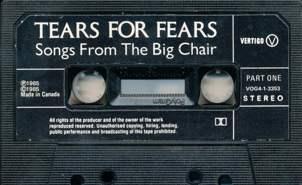 Tears For Fears - Songs From The Big Chair (CASS) | Excellent (EX) Excellent (EX) - NEW WAVE / USED *EXCELLENT*