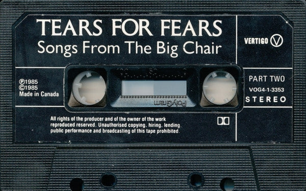 Tears For Fears - Songs From The Big Chair (CASS) | Excellent (EX) Excellent (EX) - NEW WAVE / USED *EXCELLENT*