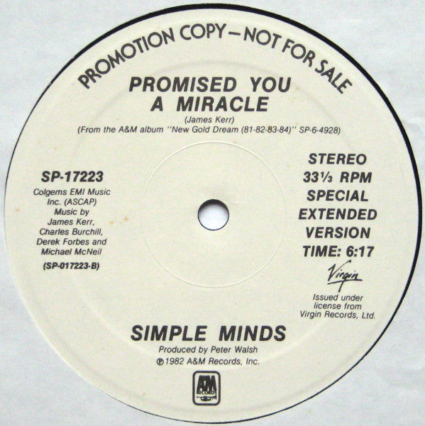 Simple Minds - Promised You A Miracle | Excellent (EX) Generic - NEW WAVE / USED *EXCELLENT*
