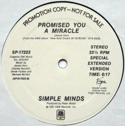 Simple Minds - Promised You A Miracle | Excellent (EX) Generic - NEW WAVE / USED *EXCELLENT*