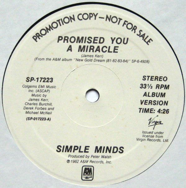 Simple Minds - Promised You A Miracle | Excellent (EX) Generic - NEW WAVE / USED *EXCELLENT*
