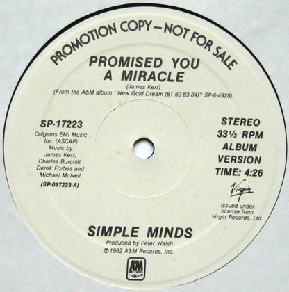 Simple Minds - Promised You A Miracle | Excellent (EX) Generic - NEW WAVE / USED *EXCELLENT*