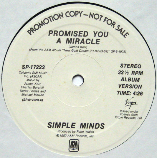 Simple Minds - Promised You A Miracle | Excellent (EX) Generic - NEW WAVE / USED *EXCELLENT*