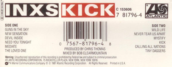 INXS - Kick *CASSETTE* | Near Mint (NM) Near Mint (NM) - NEW WAVE / USED *NEAR MINT*