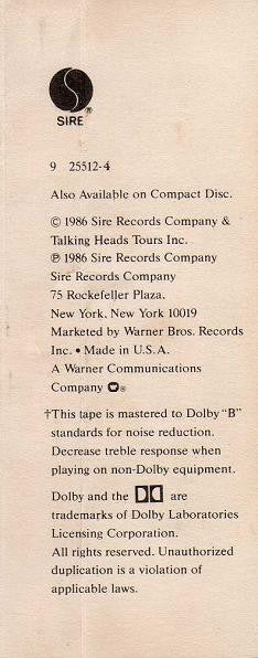 True Stories *CASSETTE* | Near Mint (NM) Near Mint (NM)