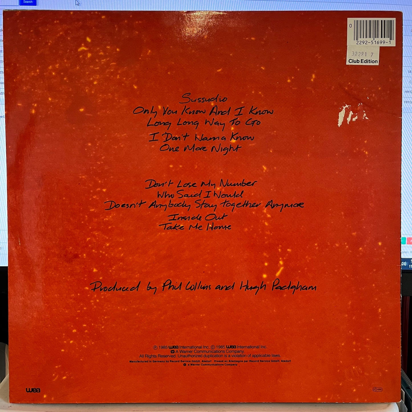 Phil Collins - No Jacket Required GERMANY | Near Mint (NM) Near Mint (NM) - POP / USED *NEAR MINT*