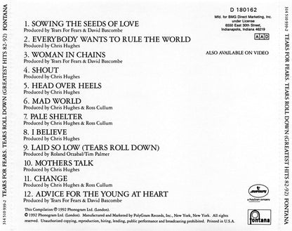 Tears Roll Down (Greatest Hits 82-92) (CD) | Near Mint (NM) Near Mint (NM) - NEW WAVE / USED *NEAR MINT*