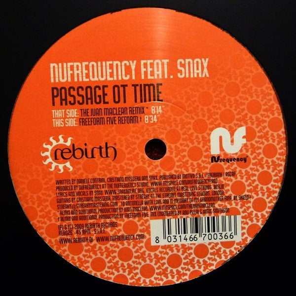 NUfrequency Feat. Snax Passage Of Time Rebirth 12" Near Mint (NM or M-) Generic