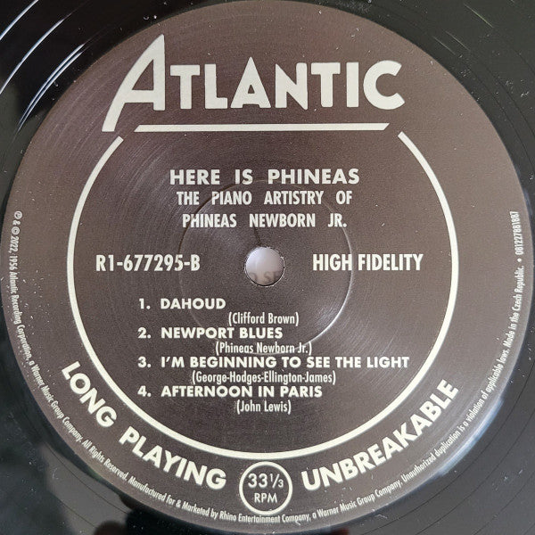 Phineas Newborn Jr. Here Is Phineas (The Piano Artistry Of Phineas Newborn Jr.) Atlantic, Atlantic LP, Album, Mono, Club, Ltd, RE Mint (M) Mint (M)