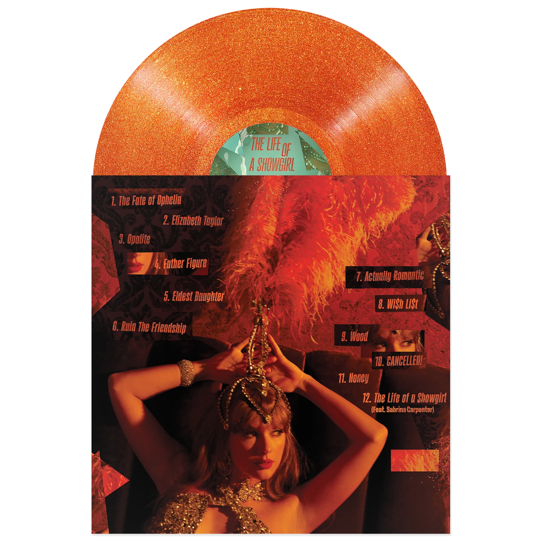 (PRE-ORDER 10/3/25) The Life of a Showgirl (Sweat and Vanilla Perfume Portofino Orange Glitter Vinyl) | Mint (M) Mint (M) - POP *NEW/COLOR*