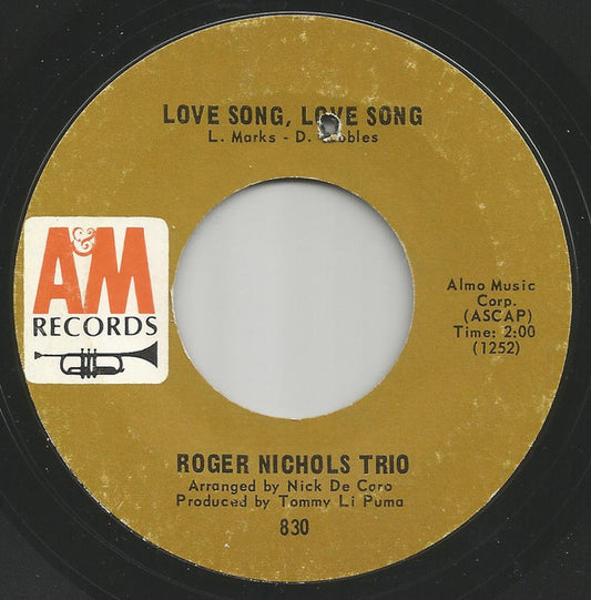 Roger Nichols Trio - Love Song, Love Song / Snow Queen | Very Good (VG) Generic - POP/ROCK / USED *VERY GOOD*