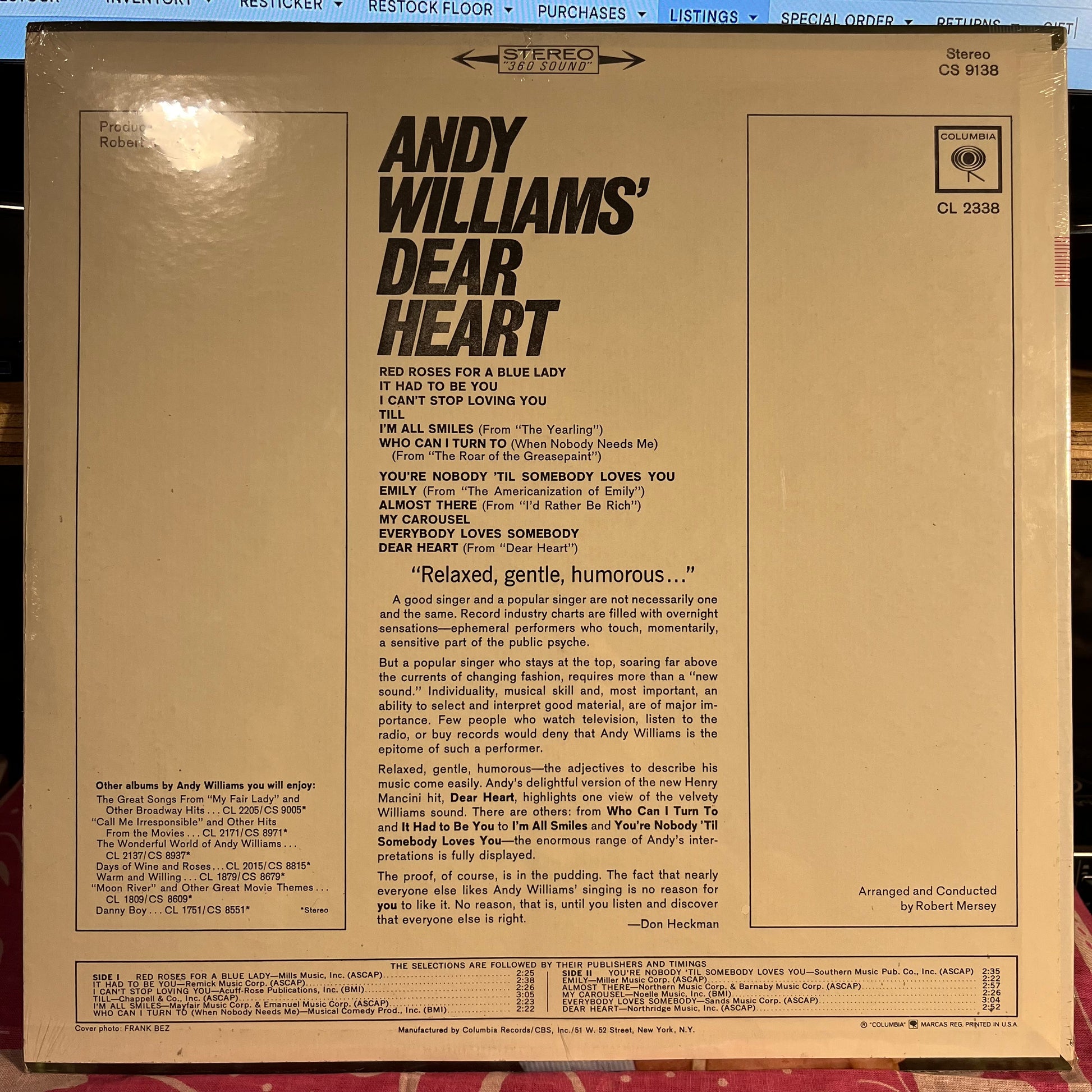 Andy Williams - Andy Williams' Dear Heart | Mint (M) Near Mint (NM) - POP *SEALED*